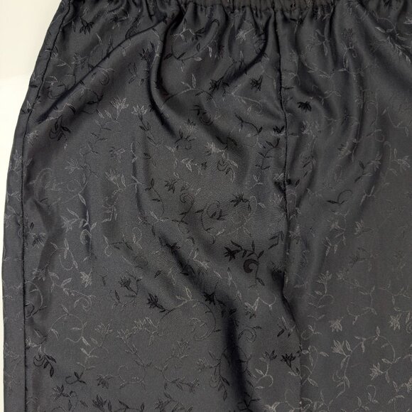 VOGUE Dessous VTG Jacquard Satin Button Front Long Sleeve‎ Black Pajama Set Sz M - Picture 10 of 16